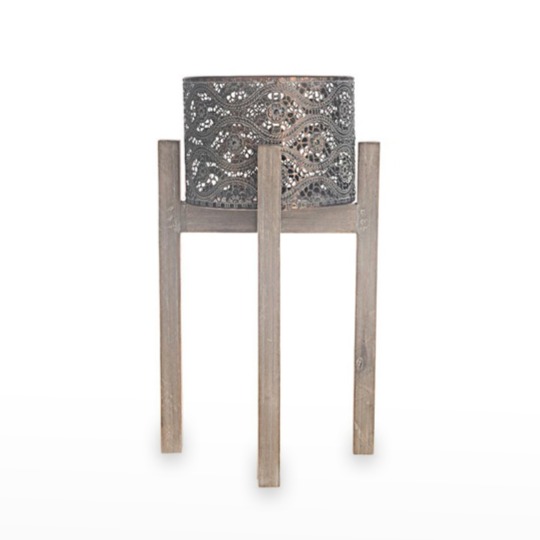 Suporte Madeira com vaso em cor de Bronze